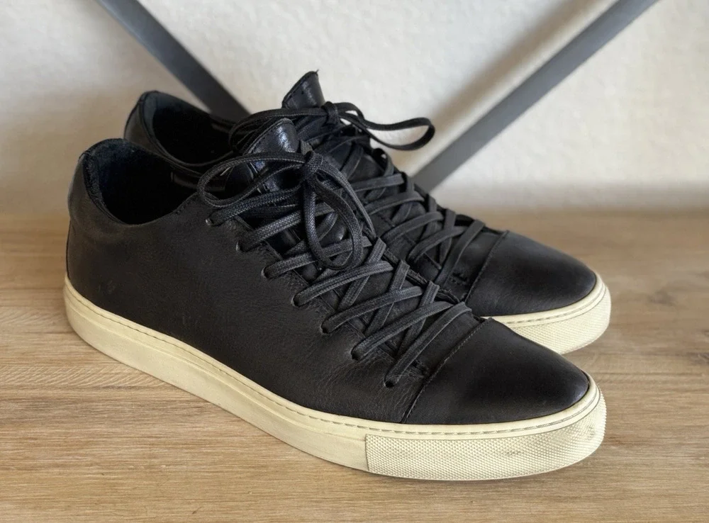 John Varvatos 315 Reed Low Top Sneakers 10 Black Leather Luxe Minimalist F2754T1